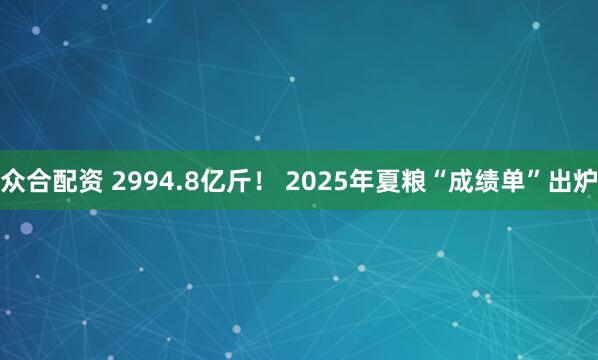 众合配资 2994.8亿斤！ 2025年夏粮“成绩单”出炉